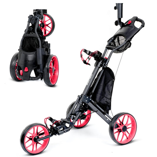 DRUIDS 3 Wheels Golf Push Cart, Extra Wide Rear Wheel, No Tipping, Lightweight Easy to Fold Golf Pull Trolley, Adjustable Height Handle with Accessories